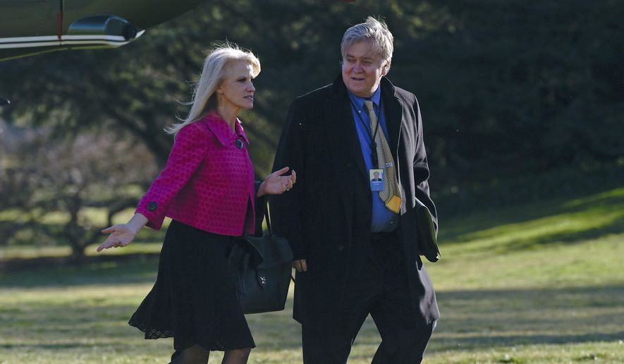 The media is systematically attacking President Trump&#39;s White House staffers, such as Kellyanne Conway and Stephen K. Bannon. (Associated Press)