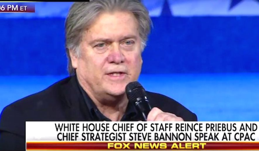 White House Chief Strategist Steve Bannon speaks at the Conservative Political Action Conference in Washington, D.C., on Thursday, Feb. 23, 2017. (Fox News screenshot) 