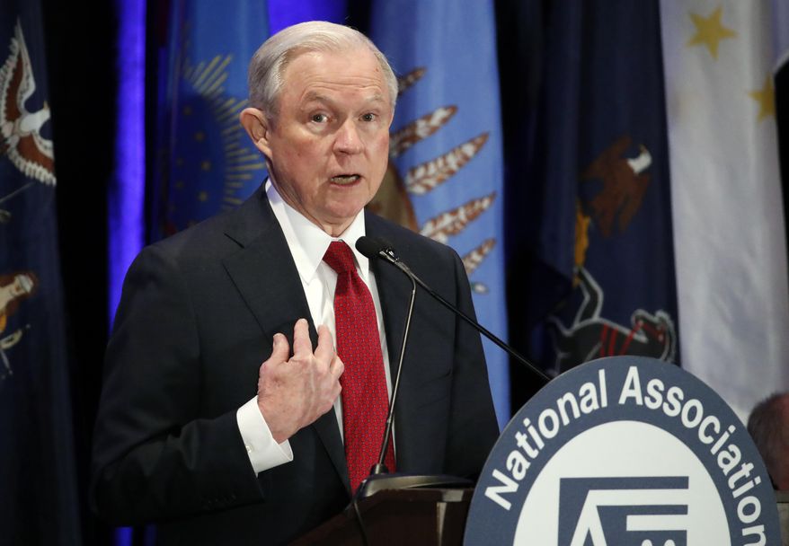 Attorney General Jeff Sessions speaks at the National Association of Attorneys General annual winter meeting, Tuesday, Feb. 28, 2017, in Washington. (AP Photo/Alex Brandon)