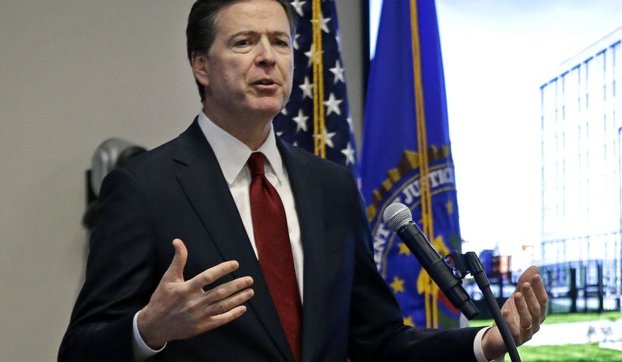 FBI Director James Comey speaks during a ceremony in Chelsea, Mass., Tuesday, March 7, 2017, to mark the opening of new offices of the FBI's Boston division. (AP Photo/Elise Amendola)