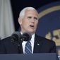 Vice President Mike Pence addresses the graduating class of U.S. Naval Academy midshipmen during the Academy&#39;s graduation and commissioning ceremony in Annapolis, Md., Friday, May 26, 2017. (AP Photo/Patrick Semansky) ** FILE **