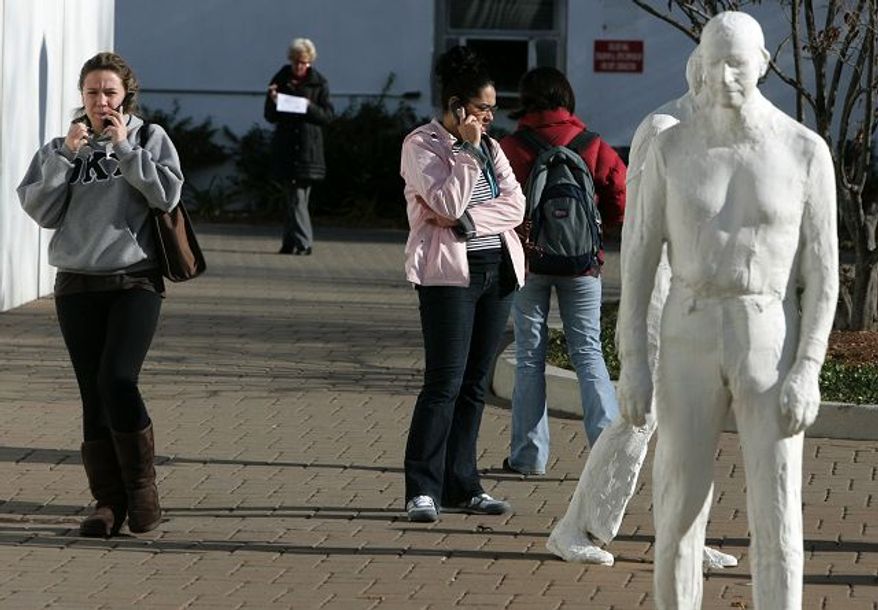 All full-time undergraduates at Montclair State University in New Jersey are required to buy cell phones through the school that offer GPS tracking devices and other security features. (Associated Press)