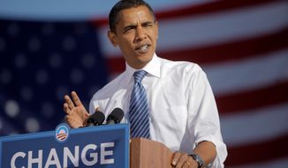 ** FILE ** Then-Sen. Barack Obama campaigns for the presidency in 2008. (Associated Press)