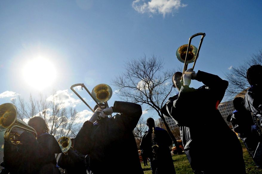 Members of the Ballou Senior High School marching band perform during the 21st Annual Fannie Mae Help the Homeless Walkathon on the Mall. (Rod Lamkey Jr./The Washington Times) ** FILE **