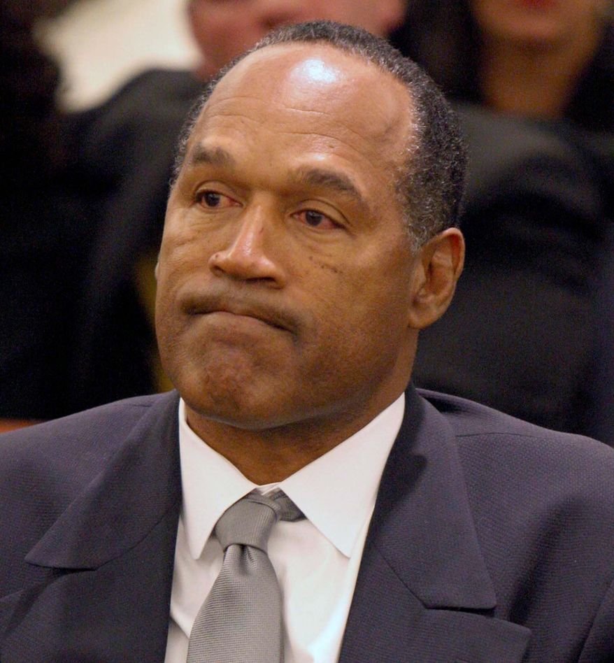 ** FILE **In this Oct. 3, 2008 file photo, O.J. Simpson reacts as he is found guilty on 12 charges, including felony kidnapping, armed robbery and conspiracy at the Clark County Regional Justice Center in Las Vegas. State authorities are recommending that Simpson and a co-defendant be sentenced to 18 years in prison for the gunpoint robbery and kidnapping of two sports memorabilia dealers, according to documents filed Tuesday, Dec. 2, 2008. (AP Photo/Daniel Gluskoter, Pool, file)