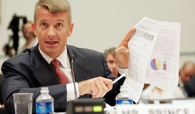 Blackwater Chief Executive Officer Erik Prince defends his company&#x27;s performance in Iraq before the House oversight committee in 2007. (Associated Press)