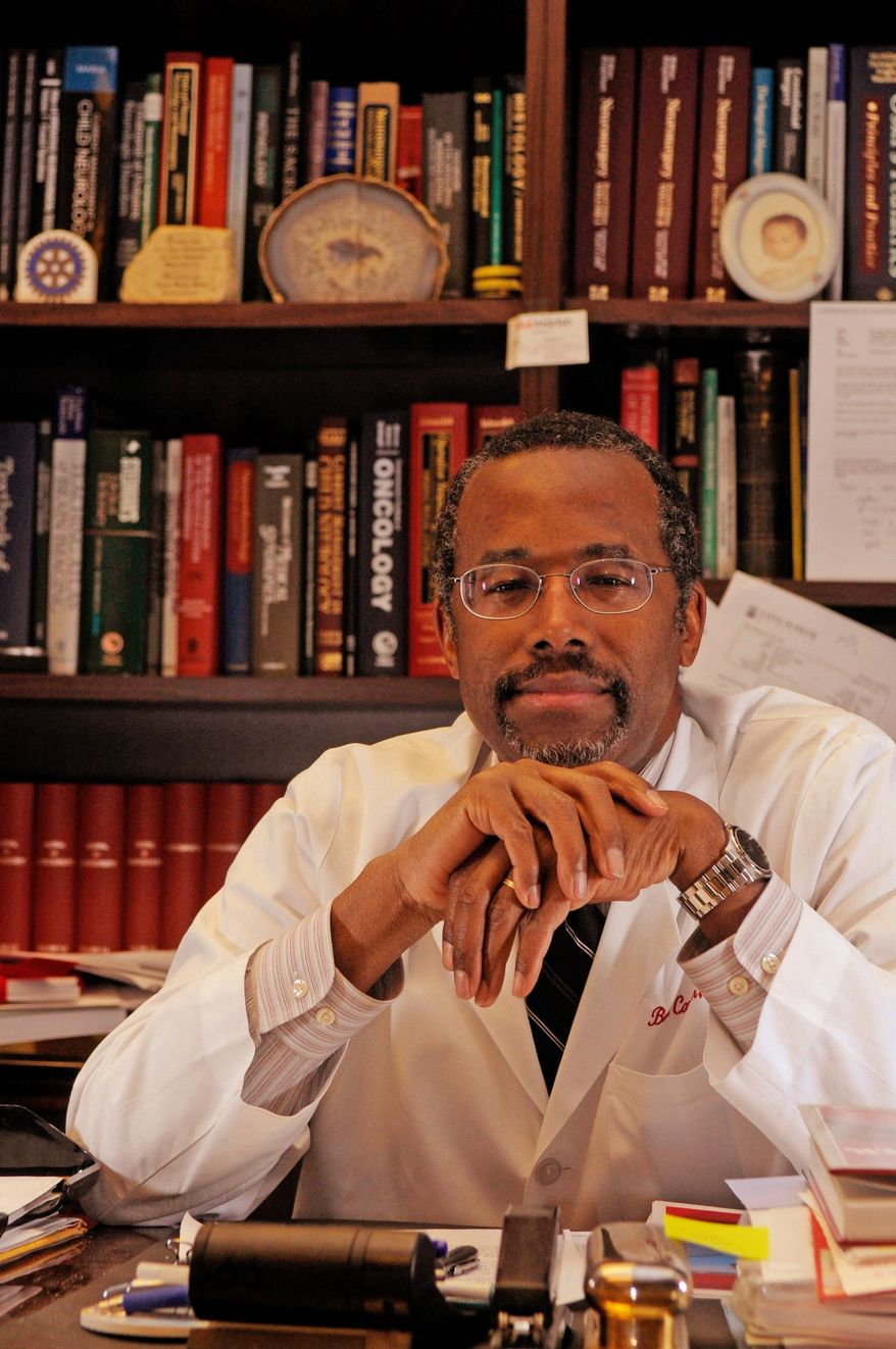 Renowned neurosurgeon Dr. Benjamin Solomon Carson in his office at Johns Hopkins Hospital in Baltimore, Md., on Jan. 29, 2009. (Peter Lockley/The Washington Times)