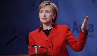 U.S. Secretary of State Hillary Rodham Clinton speaks at the Asia Society in New York on Friday. (Associated Press)