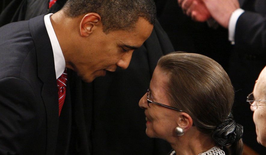 President Barack Obama greets Supreme Court Justice Ruth Bader Ginsburg. Associated Press. 
