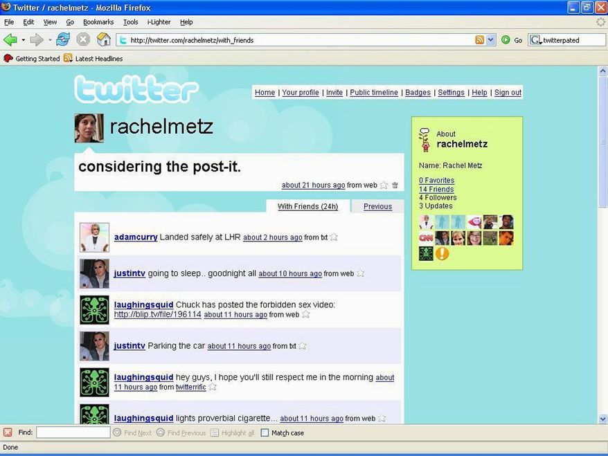 A Twitter screen shot shows the short-message social networking site.