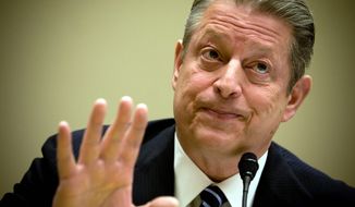 Former Vice President Al Gore testifies on climate change before the House Energy and Commerce Committee on Friday. He threw his support behind the pending climate-change-prevention bill. (ALLISON SHELLEY/THE WASHINGTON TIMES) ** FILE **