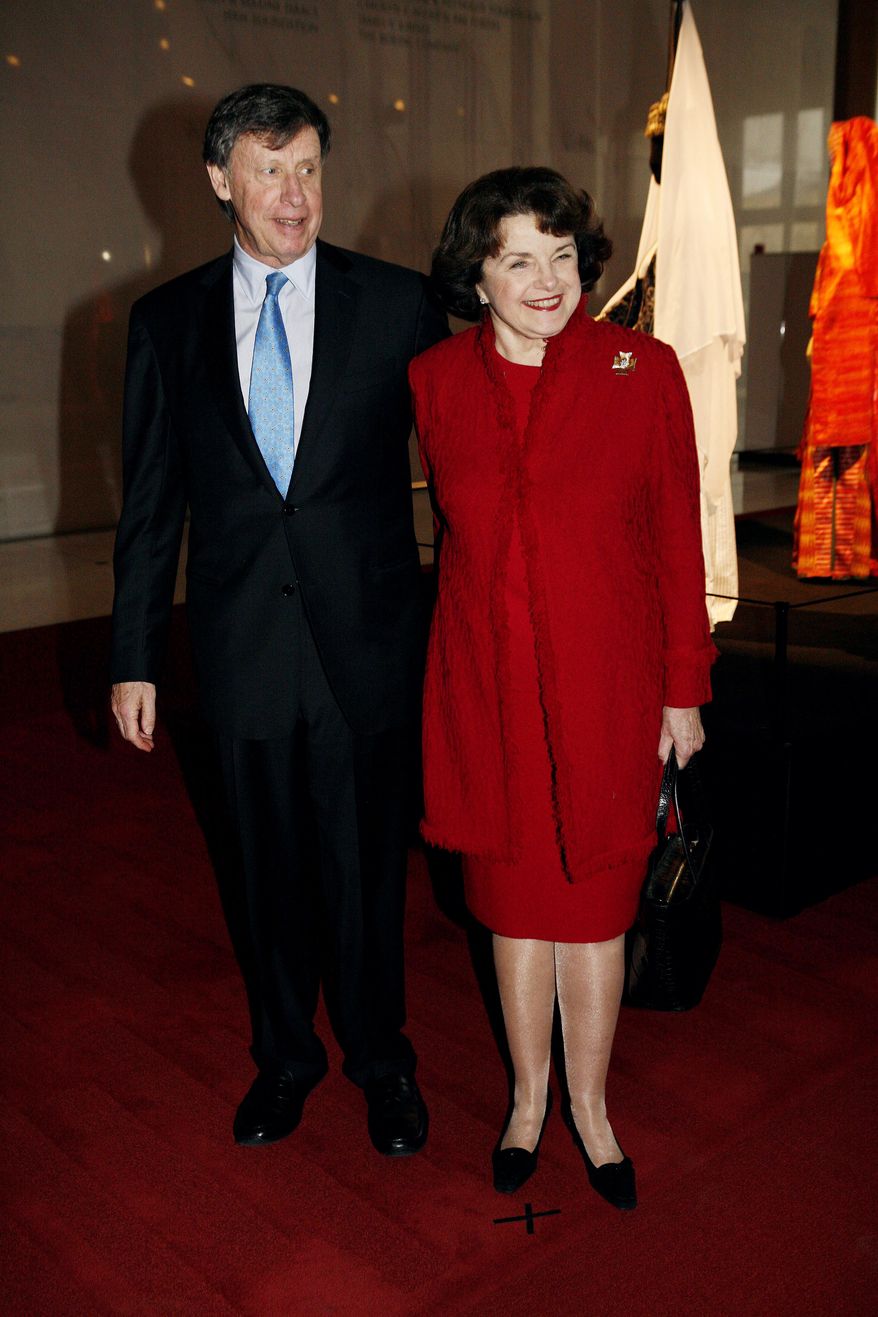 **FILE** Sen. Dianne Feinstein and husband Richard Blum (Katie Falkenberg/The Washington Times)