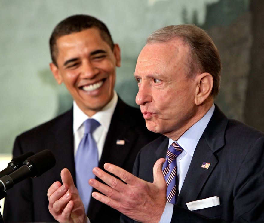Veteran Senator Arlen Specter of Pennsylvania discusses his switch to the Democratic Party at the White House with President Barack Obama, left, in Washington, Wednesday, April 29, 2009. Specter said "I think that I can be of assistance to you, Mr. President. ... There are a lot of big issues we're tackling now that I've been deeply involved in." (AP Photo/J. Scott Applewhite)