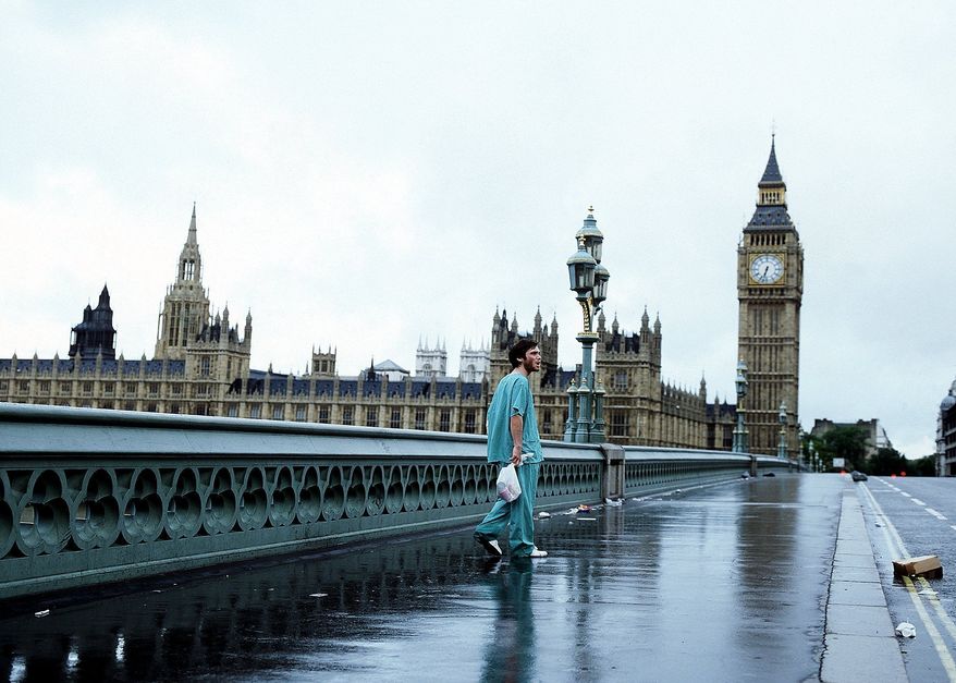 Cillian Murphy plays a bicycle messenger who is among the survivors of a virus that has turned most of the London population into zombies in "28 Days Later."