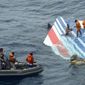 ** FILE ** Brazilian sailors recover debris from the missing Air France Airbus jet in the Atlantic Ocean in June 2009 in this photo released by the Brazilian air force. (AP Photo)