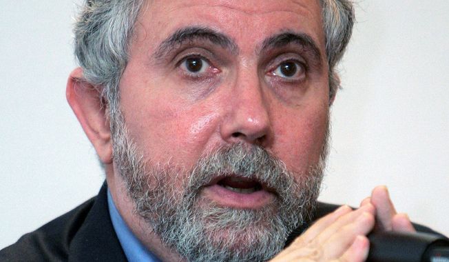 Economist Paul Krugman accuses reporters of being tougher on Democratic presidential nominee Hillary Clinton than her Republican rival, Donald Trump. (Associated Press) ** FILE **