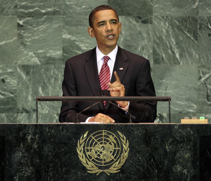 U.S. President Barack Obama addresses the 64th session of the United Nations General Assembly, Wednesday, Sept. 23, 2009. (AP Photo/Richard Drew)