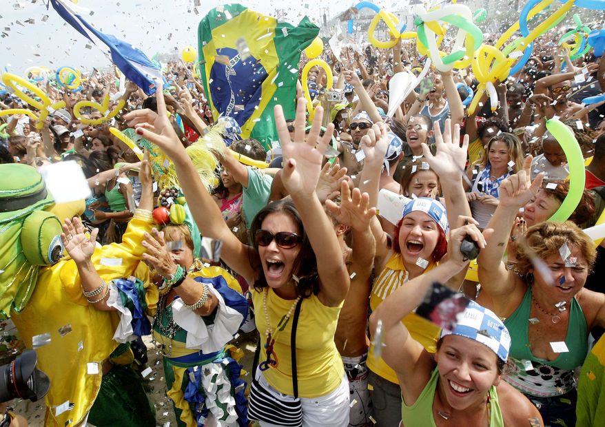 Nearly 50,000 Brazilians celebrate at Copacabana beach after Rio de Janeiro was chosen Oct. 2 to host the 2016 Olympic Games.