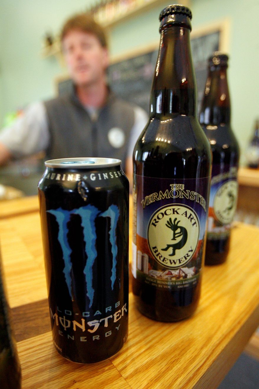 ASSOCIATED PRESS
Matt Nadeau (background) produces a beer called "Vermonster." The Hansen Beverage Co. makes Monster energy drinks and wants him to change the name of his product.