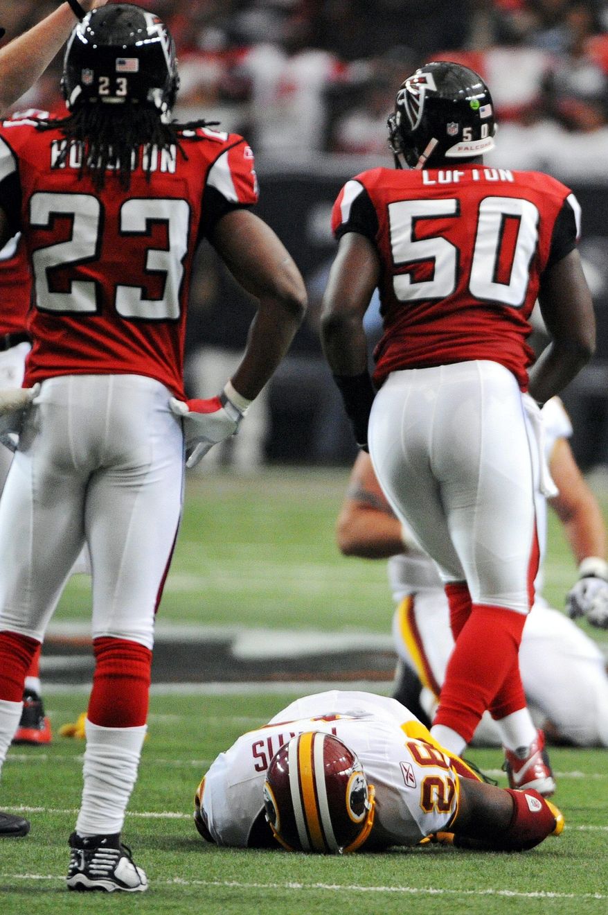 Starting running back Clinton Portis suffered a concussion against the Falcons and has yet to return.