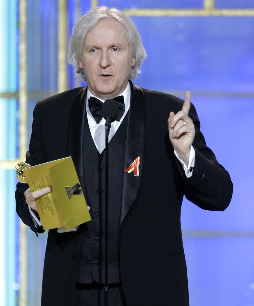 In this image released by NBC, James Cameron holds the award for best director in a motion picture for "Avatar" during the 67th Annual Golden Globe Awards held at the Beverly Hilton Hotel on Sunday in Beverly Hills, Calif. (Associated Press)