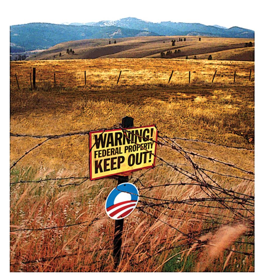 Illustration: Federal land grab by A. HUNTER for The Washington Times.