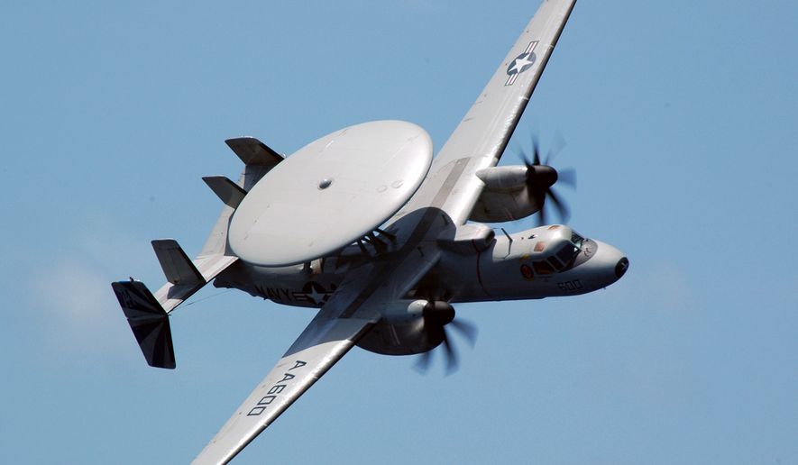 ** FILE ** A U.S. Navy E-2C Hawkeye aircraft is shown in 2006. A similar Navy Hawkeye crashed into the North Arabian Sea on Wednesday. (AP Photo/U.S. Navy, Photographer's Mate Airman Joshua Olson)