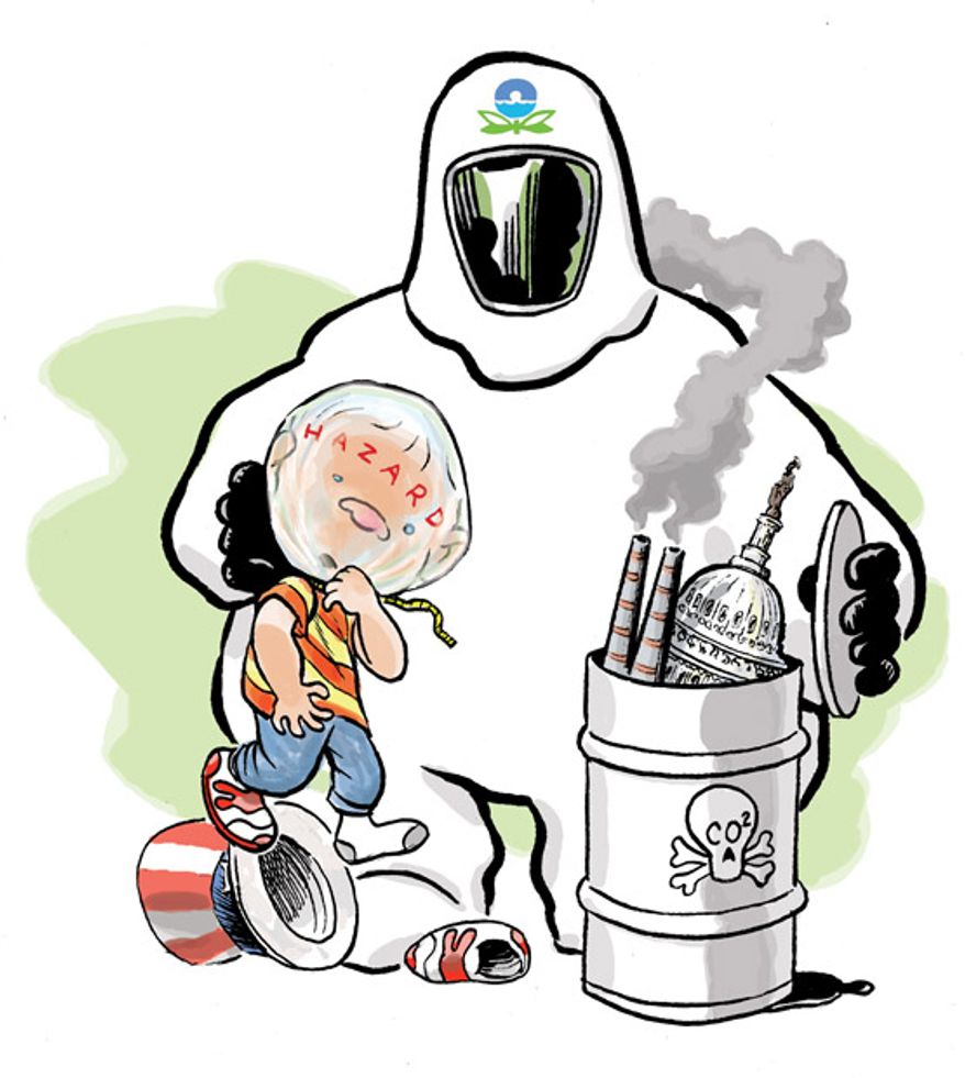 Illustration: EPA endangerment by Alexander Hunter for The Washington Times.