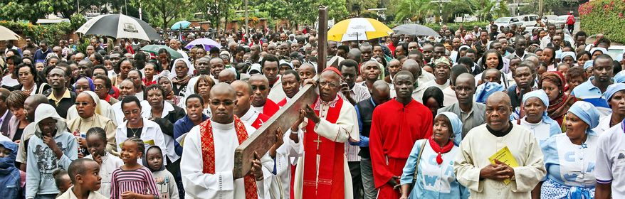ASSOCIATED PRESS
The head of the Catholic Church in Kenya, Cardinal John Njue, carries a cross through the streets of Nairobi on Good Friday. A century ago, most of Christianity was in Europe and elsewhere in the Western Hemisphere. Today, 20 percent of the world's Christians live south of the Sahara Desert.
