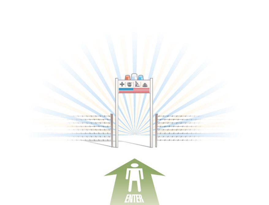 Illustration: Immigration by Linas Garsys for The Washington Times.