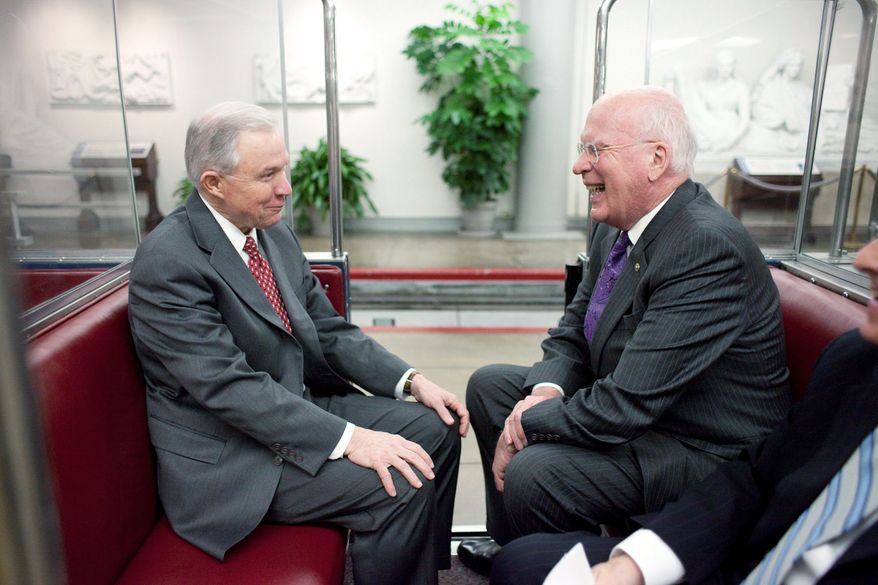 Sen. Jeff Sessions (left), Alabama Republican, and Sen. Patrick J. Leahy, Vermont Democrat