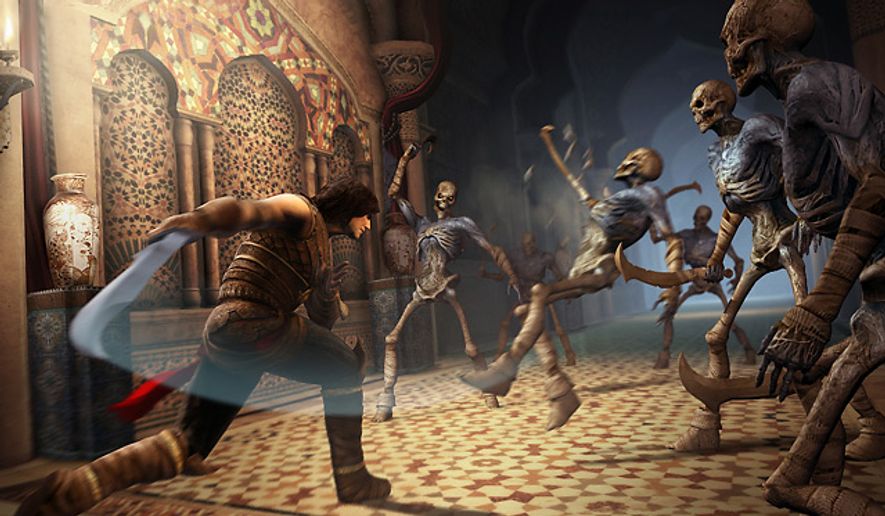 Our hero battles a bunch of skeletons in Prince of Persia: The Forgotten Sands from Ubisoft for the PlayStation 3.