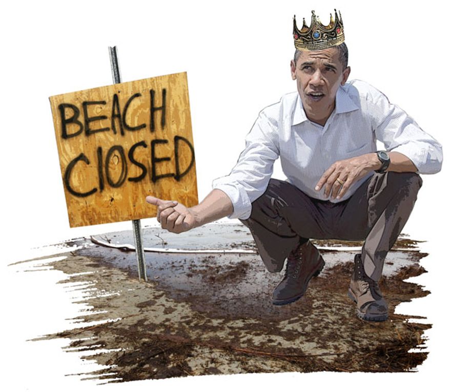 Illustration: Obama spill by Greg Groesch for The Washington Times