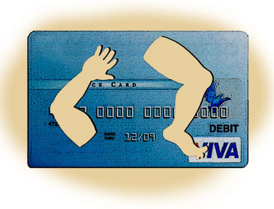 Illustration: Debit card by Alexander Hunter for The Washington Times