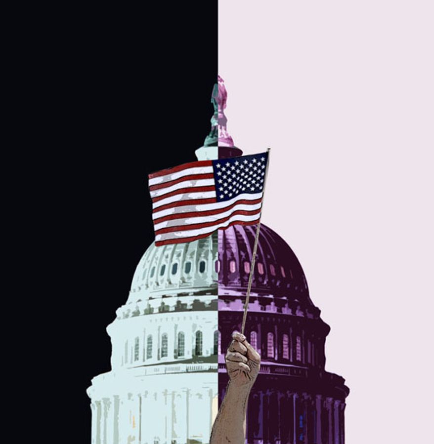 Illustration: Polarized capitol by Greg Groesch for The Washington Times