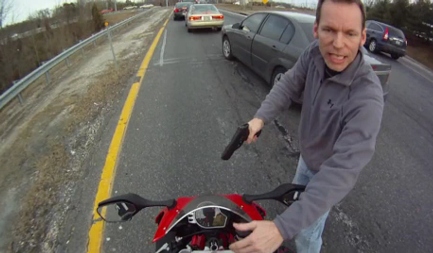 Screen capture from YouTube video of motorcyclist Anthony Graber's arrest.