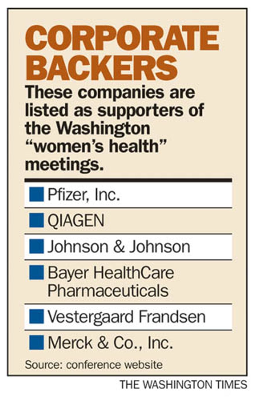 Chart: Corporate backers of "women's health" meetings.