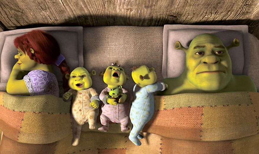Fiona, left, and Shrek, right, are shown in a scene from Paramount Pictures' "Shrek Forever After."