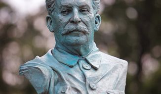 A bust of Josef Stalin sits at the National D-Day Memorial in Bedford, Va. The statue has faced harsh criticism, and opponents have created a petition with signatures of people from 45 states and 20 countries. (Associated Press)