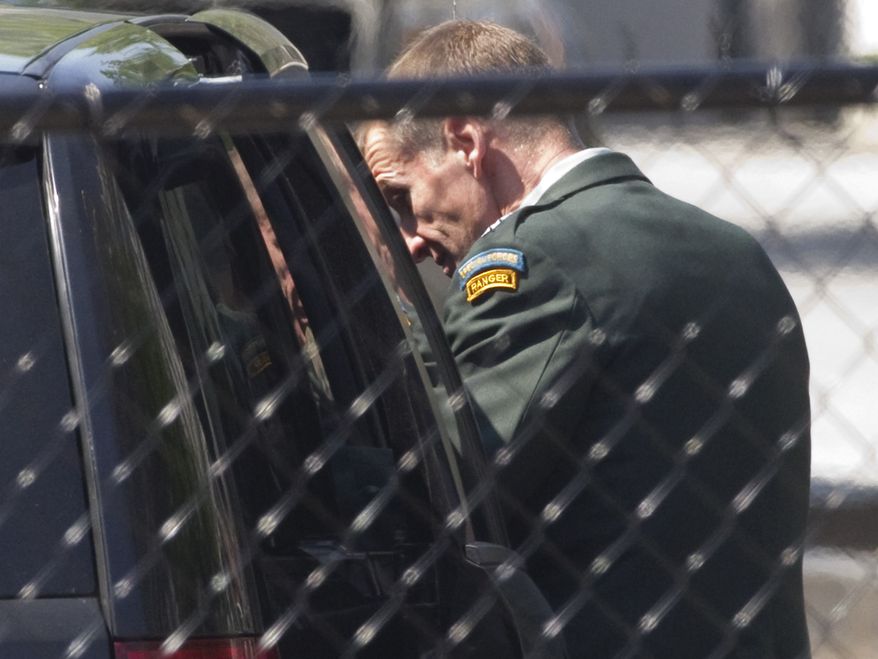 Gen. Stanley A. McChrystal leaves the White House in Washington on Wednesday, June 23, 2010, after meeting with President Obama. (AP Photo/Evan Vucci)