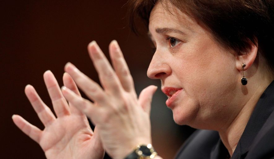 Associated Press photographs
Supreme Court nominee Elena Kagan testifies on Capitol Hill in Washington on Tuesday during her confirmation hearing before the Senate Judiciary Committee. Ms. Kagan answered a variety of questions thrown at her by Republican lawmakers.