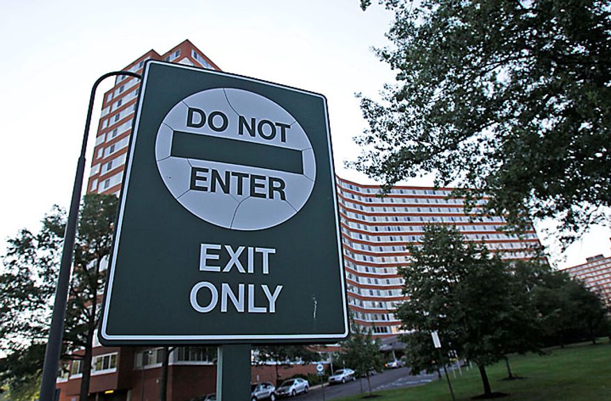 Exterior of the River House Apartments in Arlington Va., on Monday, June 28, 2010. Two defendants, known as Michael Zottoli and Patricia Mills, were arrested at their residence in this building. Ten people have been arrested for allegedly serving as secret agents of the Russian government with the goal of penetrating U.S. government policymaking circles. (AP Photo/Pablo Martinez Monsivais)