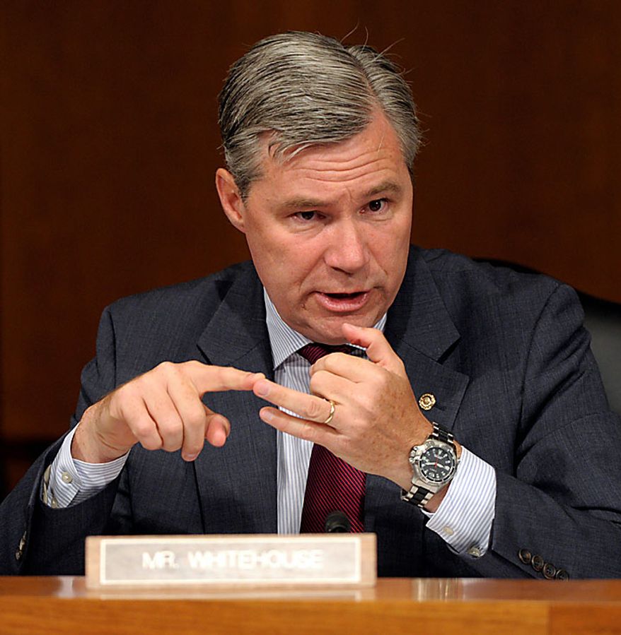 Senate Judiciary Committee member Sen. Sheldon Whitehouse, Rhode Island Democrat, questions Supreme Court nominee Elena Kagan, on Capitol Hill in Washington, Wednesday, June 30, 2010,  as she testified before the committee&#39;s confirmation hearing. (AP Photo/Susan Walsh)