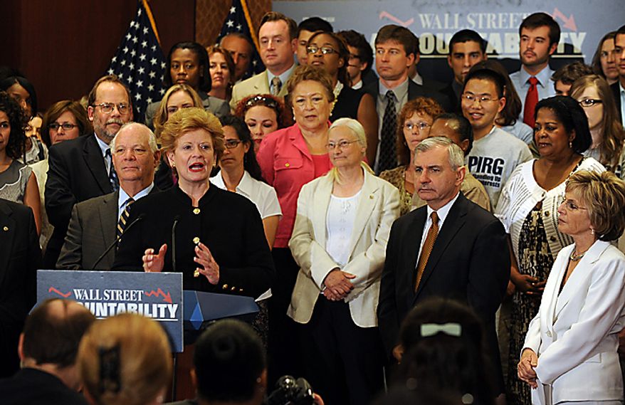 Sen. Debbie Stabenow, D-MI, speaks during a news conference following a cloture vote which all but ensures passage of the financial reform bill on Capitol Hill in Washington on July 15, 2010. UPI/Roger L. Wollenberg