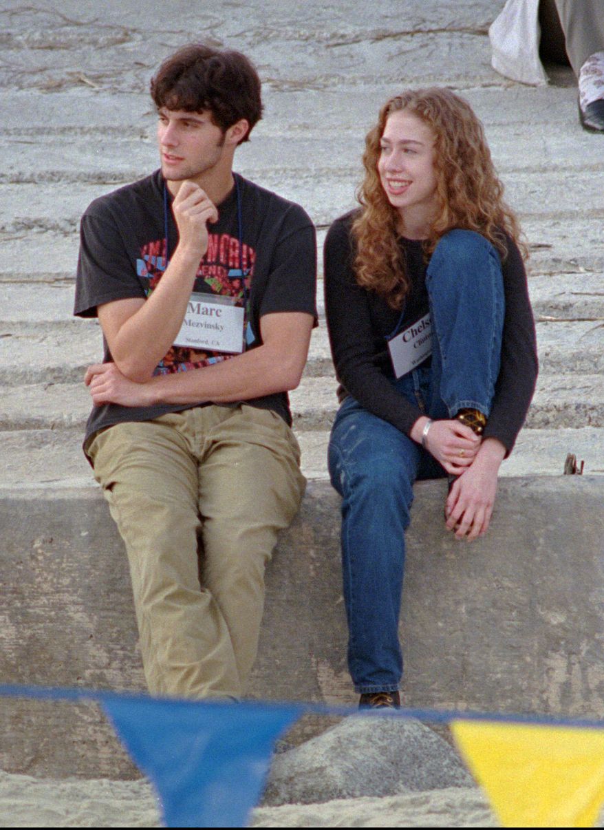 ** FILE ** This Dec. 1996 file photo shows Chelsea Clinton, right, sitting with Marc Mezvinsky in Hilton Head Island, S.C. Clinton plans to tie the knot with fiance Marc Mezvinsky in the upstate New York village of Rhinebeck on July 31, 2010. (AP Photo/Mary Ann Chastain, File)