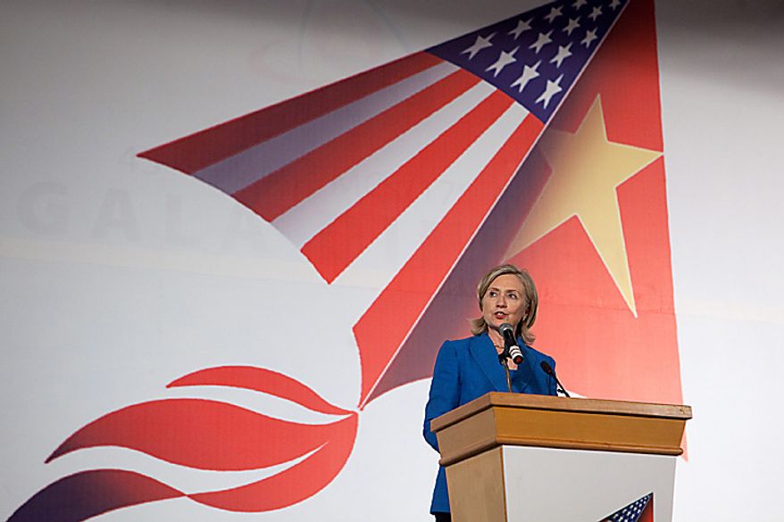 Hillary Clinton, U.S. secretary of state, speaks at a luncheon in Hanoi, Vietnam, on Thursday, July 22, 2010. The U.S. said it will intensify sanctions against North Korea for sinking a South Korean warship, targeting members of Kim Jong Il's regime and the foreign banks that help sustain the country's weapon's industy. (Photographer: Nelson Ching/Bloomberg)