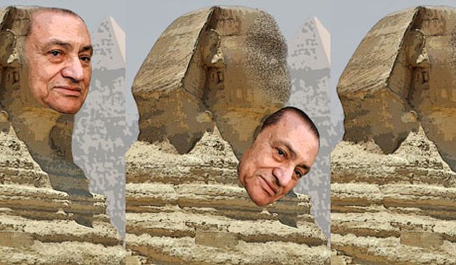 Illustration: Mubarak by Greg Groesch for The Washington Times