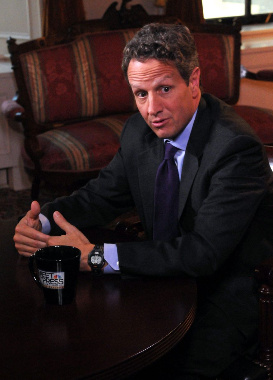 Treasury Secretary Timothy F. Geithner said Sunday that job growth is "taking time, but we're making progress." ("Meet the Press" via Associated Press)