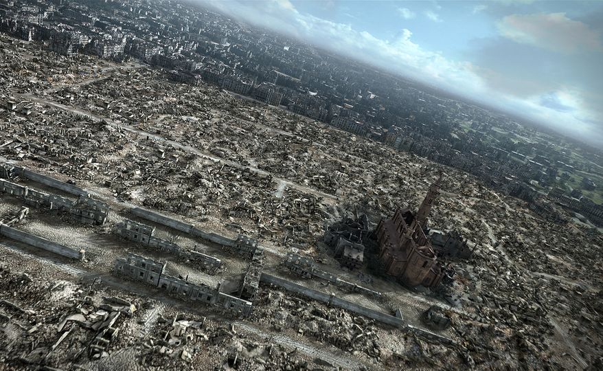 In this still from the film "City of Ruins," provided by The Warsaw Uprising Museum and Platige Image, the ruins of the Ghetto are seen in Warsaw in 1944 after the uprising. Polish historians have created an unusual 3D film that documents the shocking sea of rubble that Warsaw was reduced to during World War II. (AP Photo/Warsaw Uprising Museum and Platige Image)