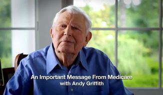 This undated handout video image provided by Medicare.gov shows actor Andy Griffith in a new role: pitching President Obama&#x27;s health care law to seniors, in a cable television ad paid for by Medicare. (AP Photo/Medicare.gov)
